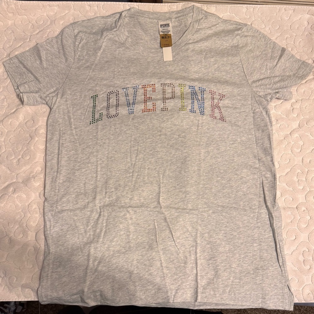 NWT Limited Edition L Love Pink Rhinestone Pride Shirt Victoria’s Secret
